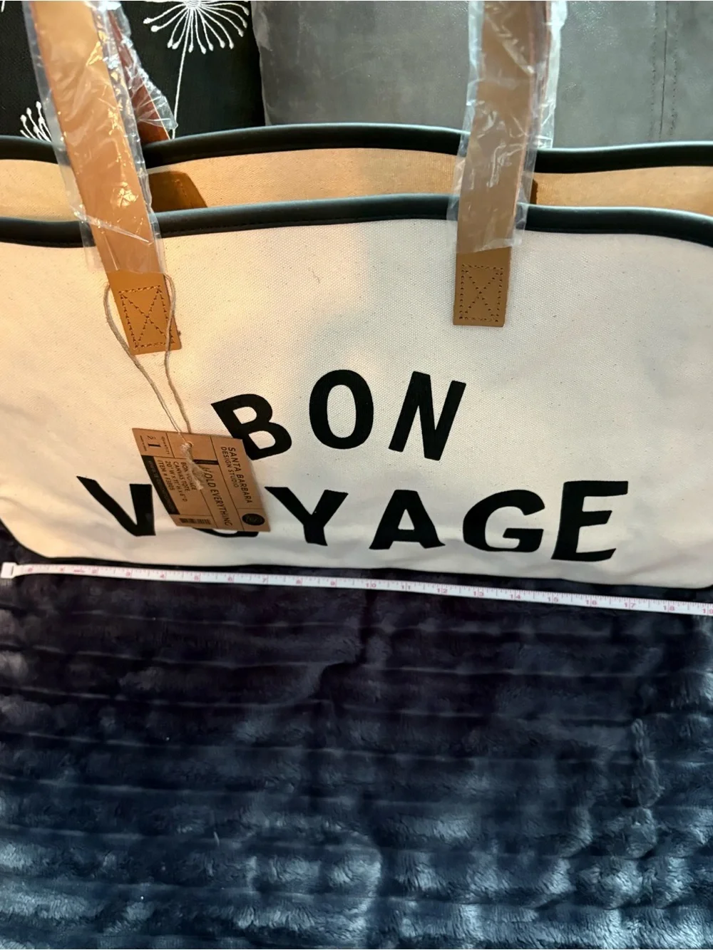 Santa Barbara Design Studio Bon Voyage Canvas Tote Bag in Cream and Black